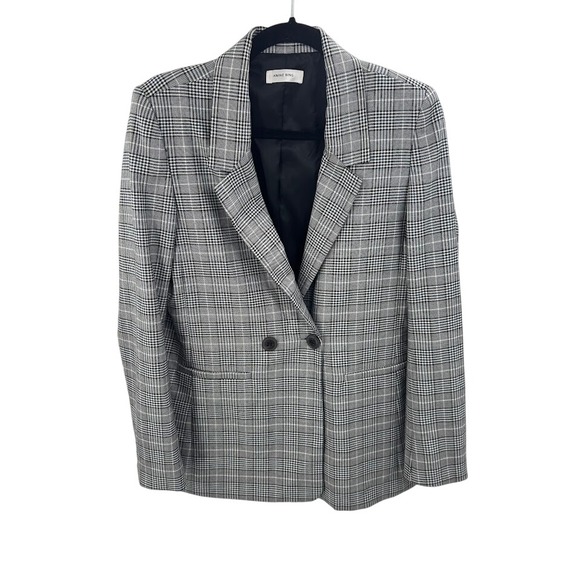 ANINE BING Plaid Madeline Double Breasted Blazer Jacket Blue Black Size S P - Picture 3 of 10